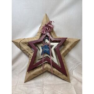 18.5" PRIMITIVE Americana FARMHOUSE Wood LIBERTY Star Trio WALL/Door HANGING